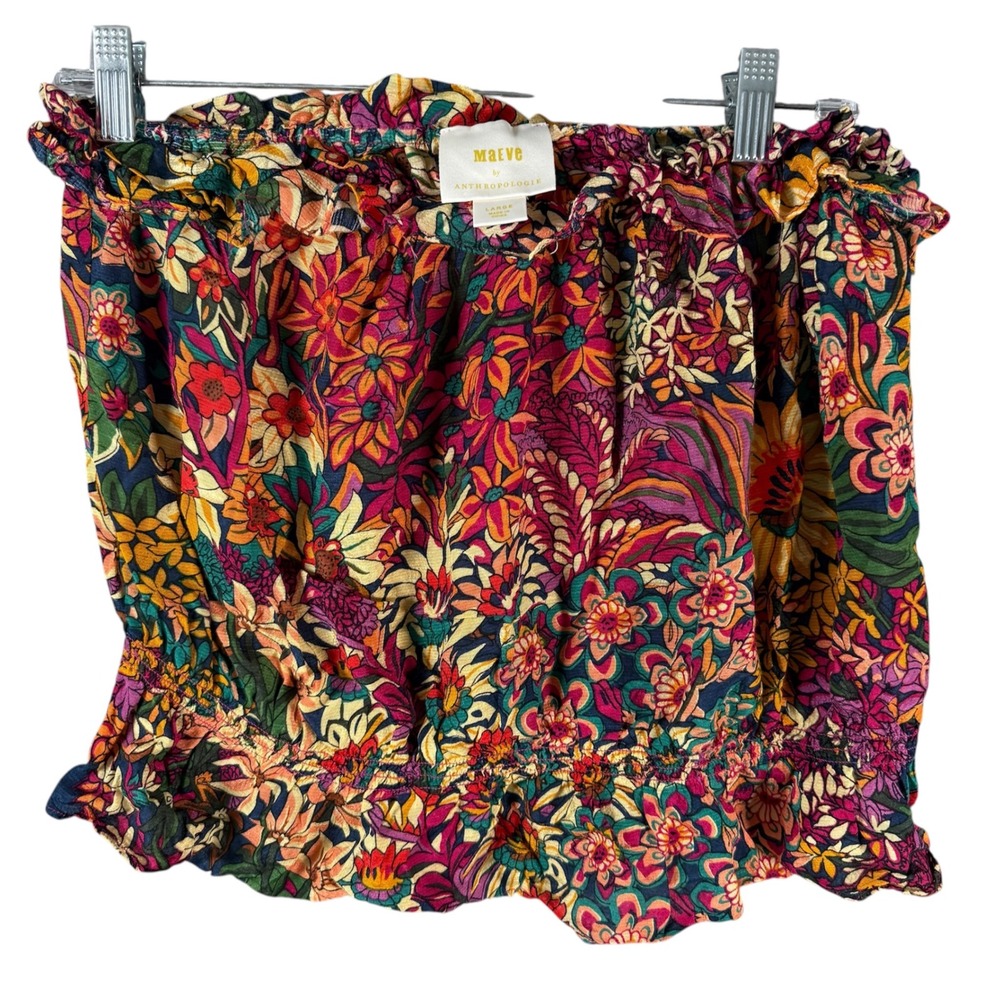 Maeve Anthropologie Tube Top Women Large Multicolor Floral Smocked Ruffle Boho